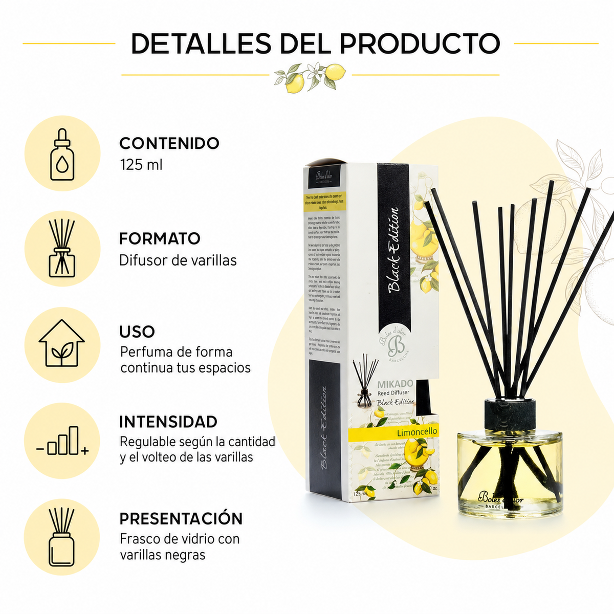 Difusor de Varillas - Mikado Black Edition - LIMONCELLO