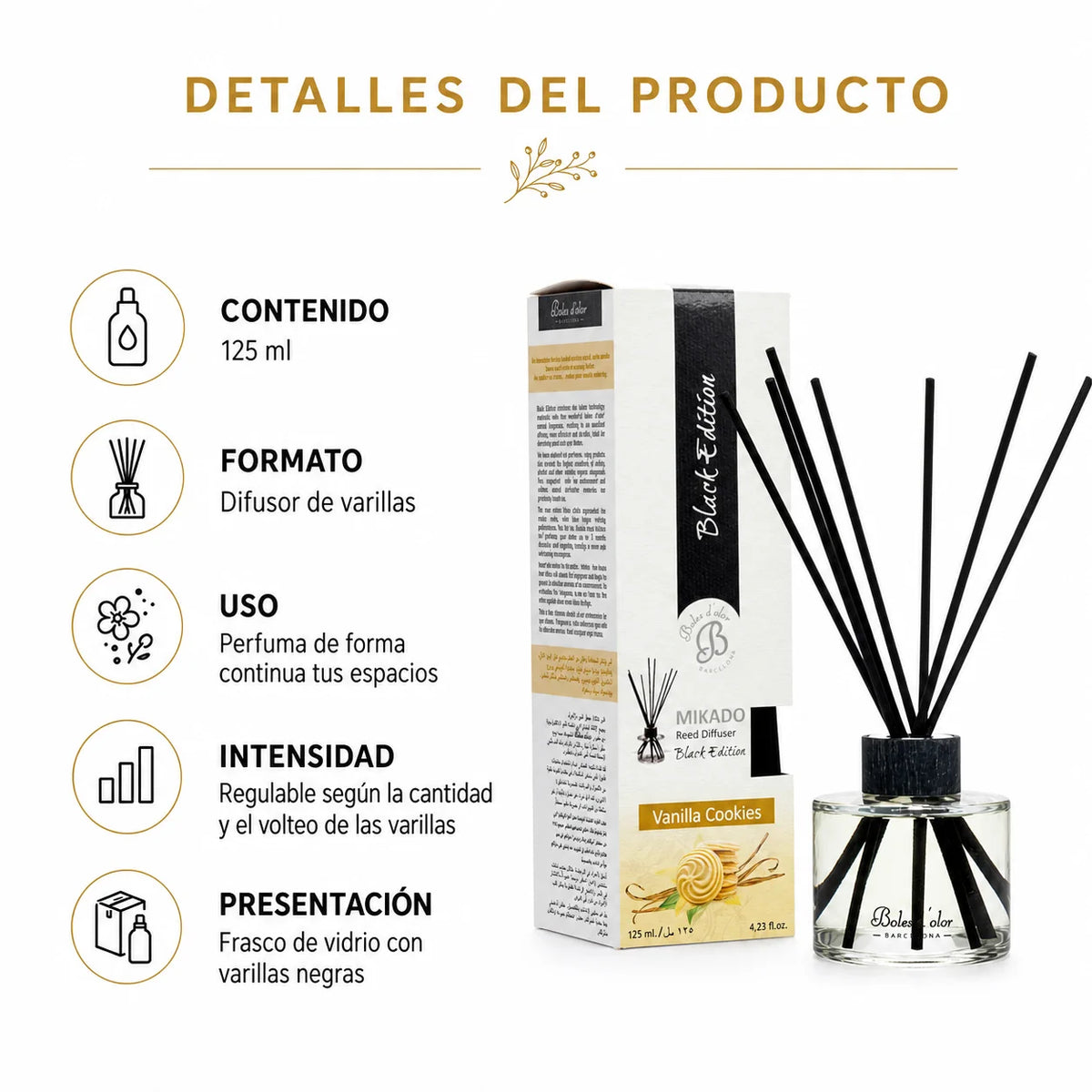 Difusor de Varillas - Mikado Black Edition - VANILLA COOKIES
